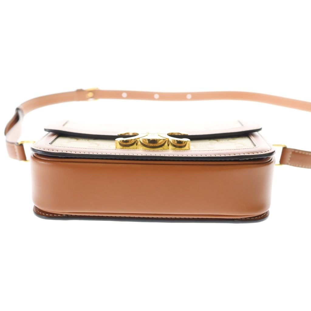 Celine Triomphe Teen Shoulder Bag Brown White Leather Gold — view 4