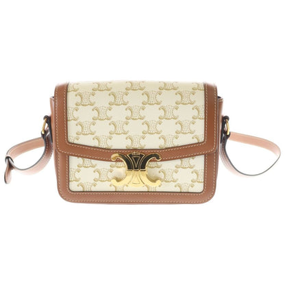 Celine Triomphe Teen Shoulder Bag Brown White Leather Gold