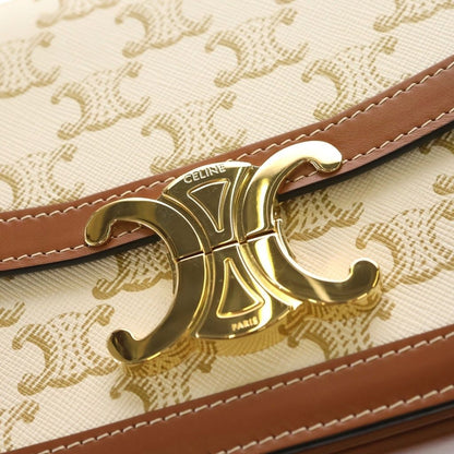 Celine Triomphe Teen Shoulder Bag Brown White Leather Gold — view 6