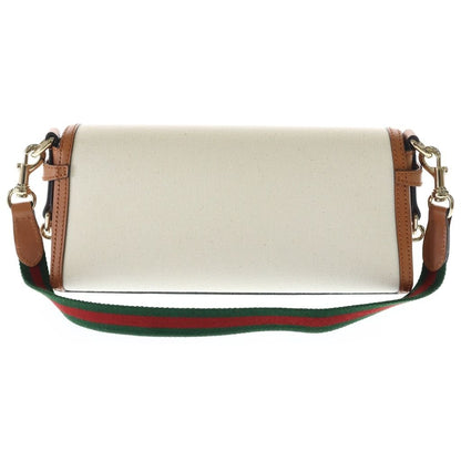 Gucci Chess Molle Shoulder Bag Beige Brown Canvas Leather Gold — view 2