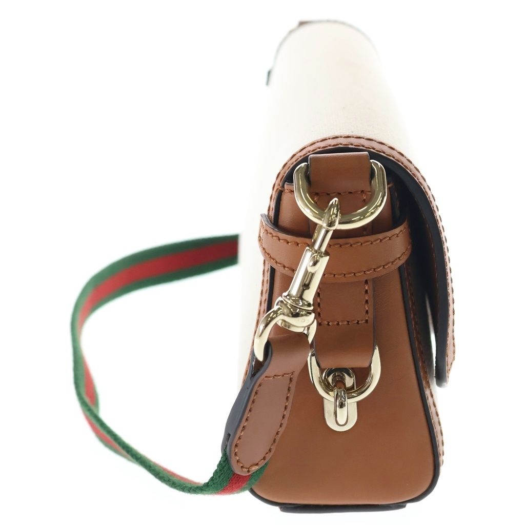 Gucci Chess Molle Shoulder Bag Beige Brown Canvas Leather Gold — view 3