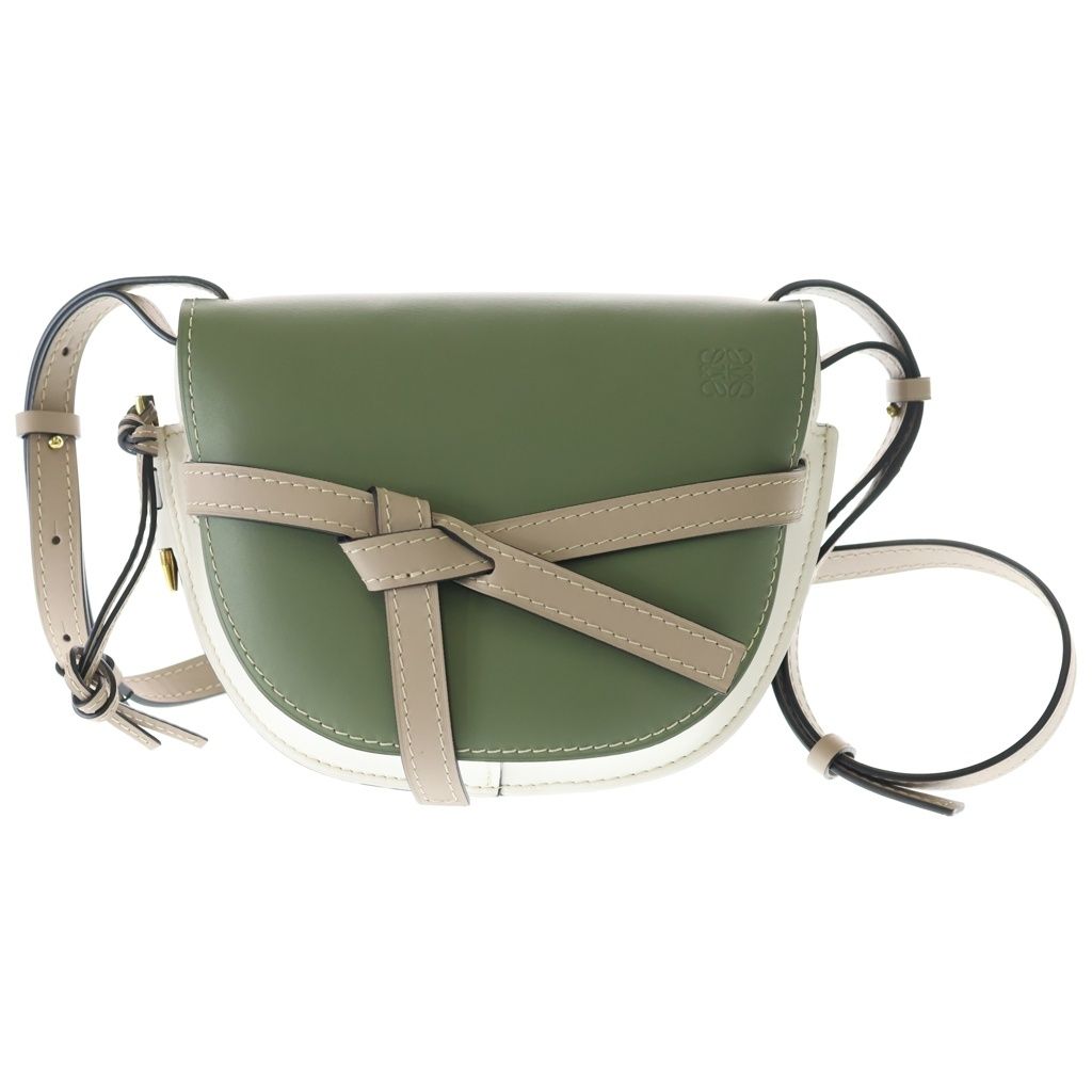 Loewe Gate Small Shoulder Bag Green White Beige Leather Gold