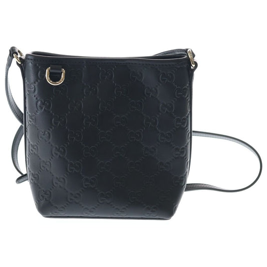 Gucci GG Emblem 2-Way Mini Shoulder Bag Black Leather Gold