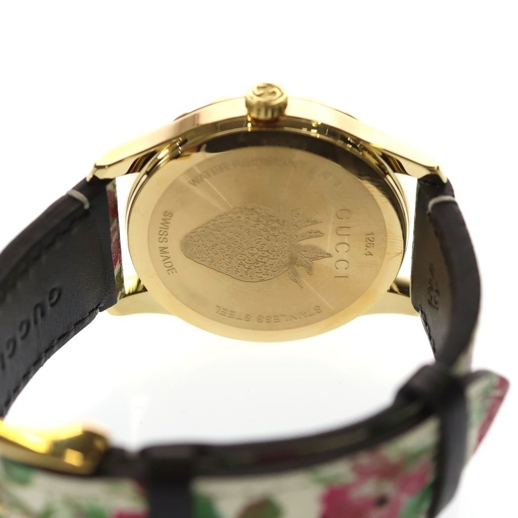 Gucci Timeless Floral Logo Leather Quartz Watch Ivory Gold — view 5