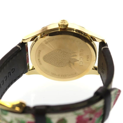 Gucci Timeless Floral Logo Leather Quartz Watch Ivory Gold — view 5