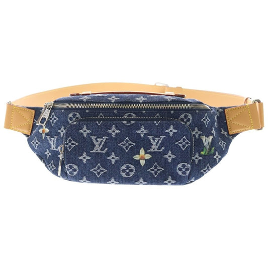 Louis Vuitton Monogram Flower Denim Rush Bum Bag Indigo Blue Brown Leather