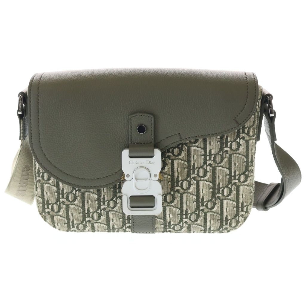 Dior Khaki Green Canvas Leather Gold Messenger Bag