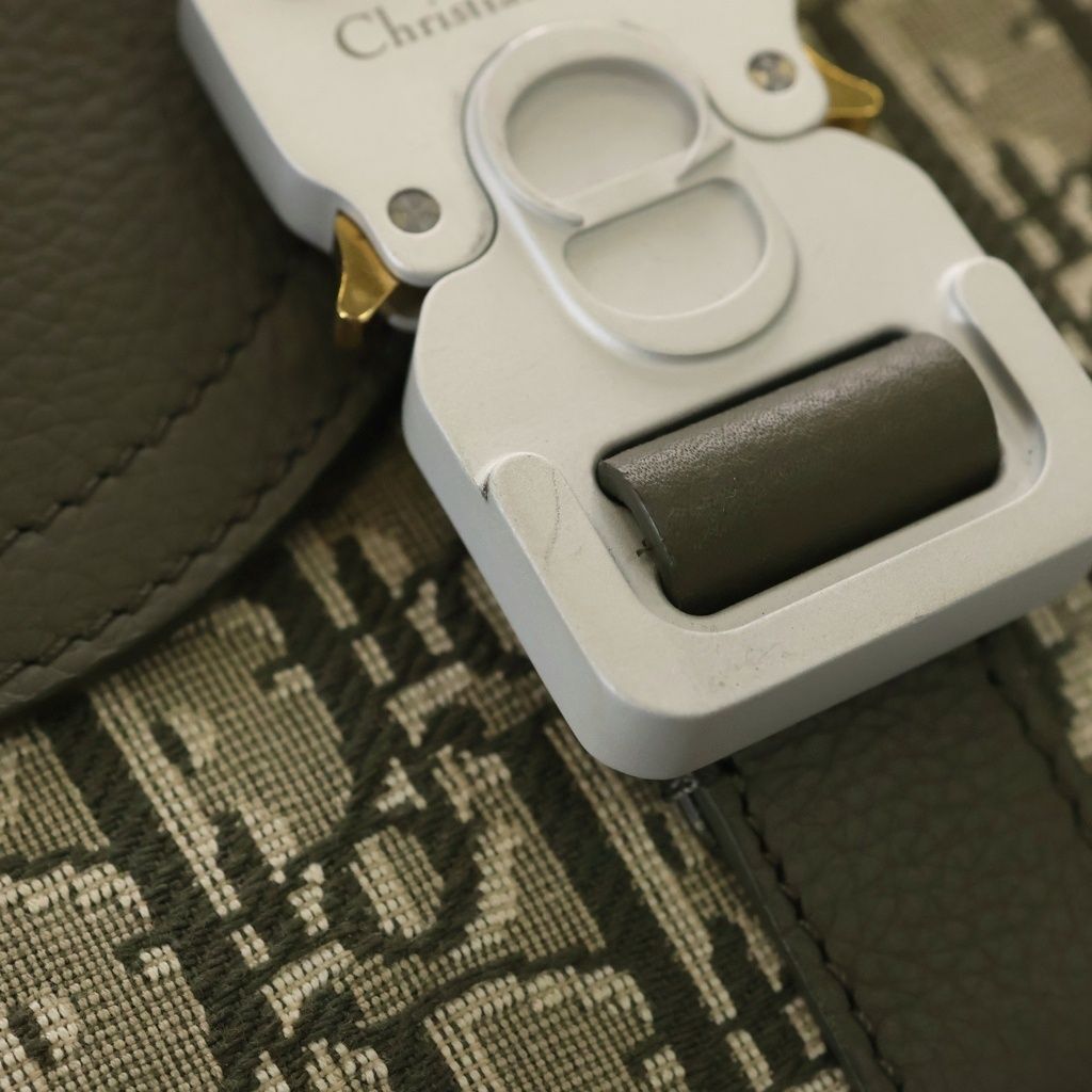 Dior Khaki Green Canvas Leather Gold Messenger Bag — view 6