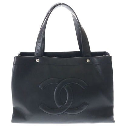 Chanel CC Logo Tote Black Caviar Leather Silver