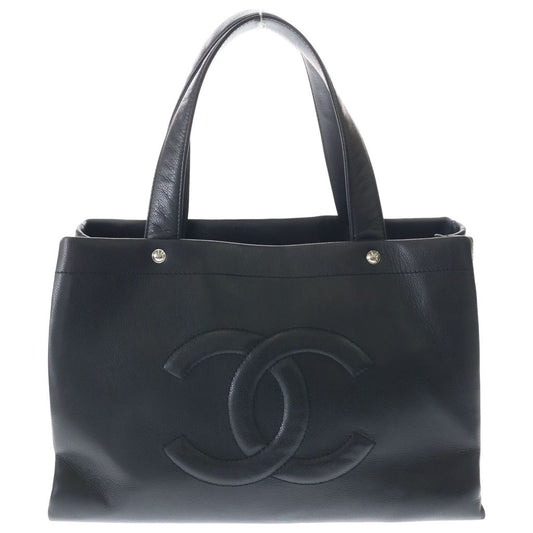 Chanel CC Logo Tote Black Caviar Leather Silver