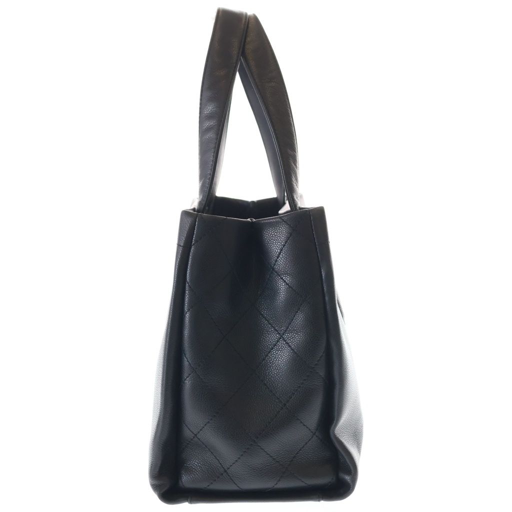 Chanel CC Logo Tote Black Caviar Leather Silver — view 3