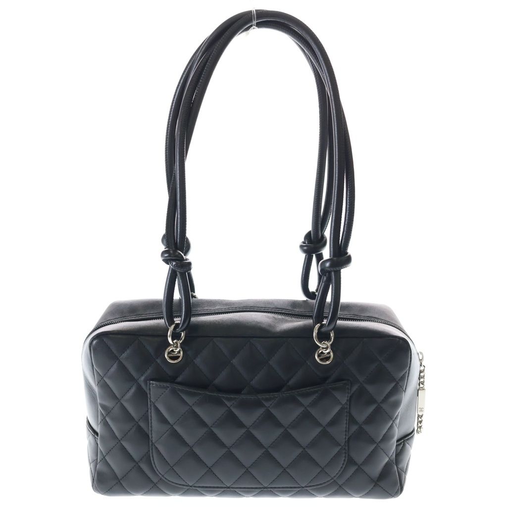 Chanel Cambon Line Quilted Handbag Black Lambskin Silver — view 2