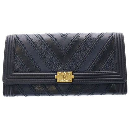 Chanel Chain Wallet Boy Chez Blanc Mini Bag Black Blue Leather Gold