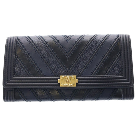 Chanel Chain Wallet Boy Chez Blanc Mini Bag Black Blue Leather Gold