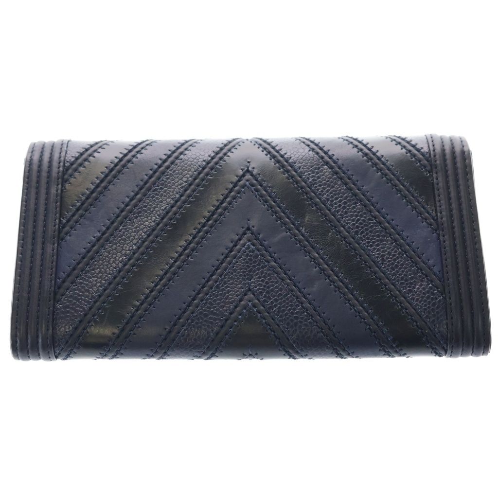 Chanel Chain Wallet Boy Chez Blanc Mini Bag Black Blue Leather Gold — view 2