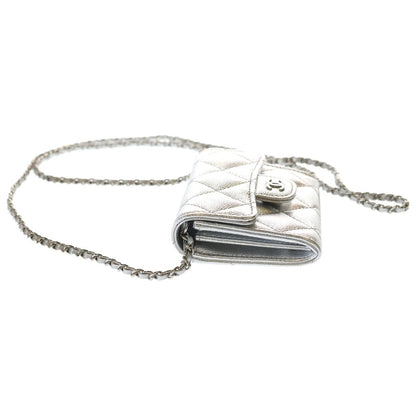 Chanel Quilted Mini Chain Wallet Caviar Leather Shoulder Pouch Silver Random — view 3
