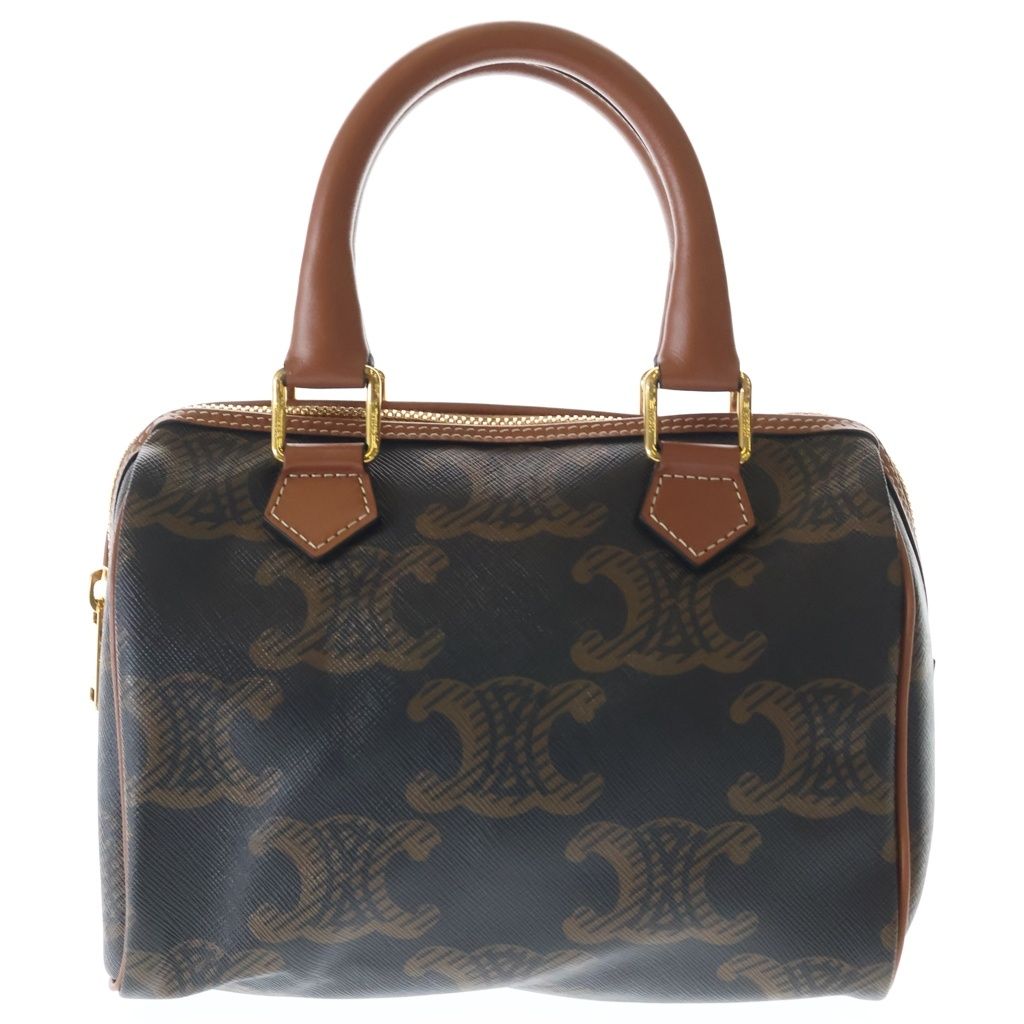 Celine Triomphe Small Boston Bag 2-Way Mini Bag Brown Leather Gold