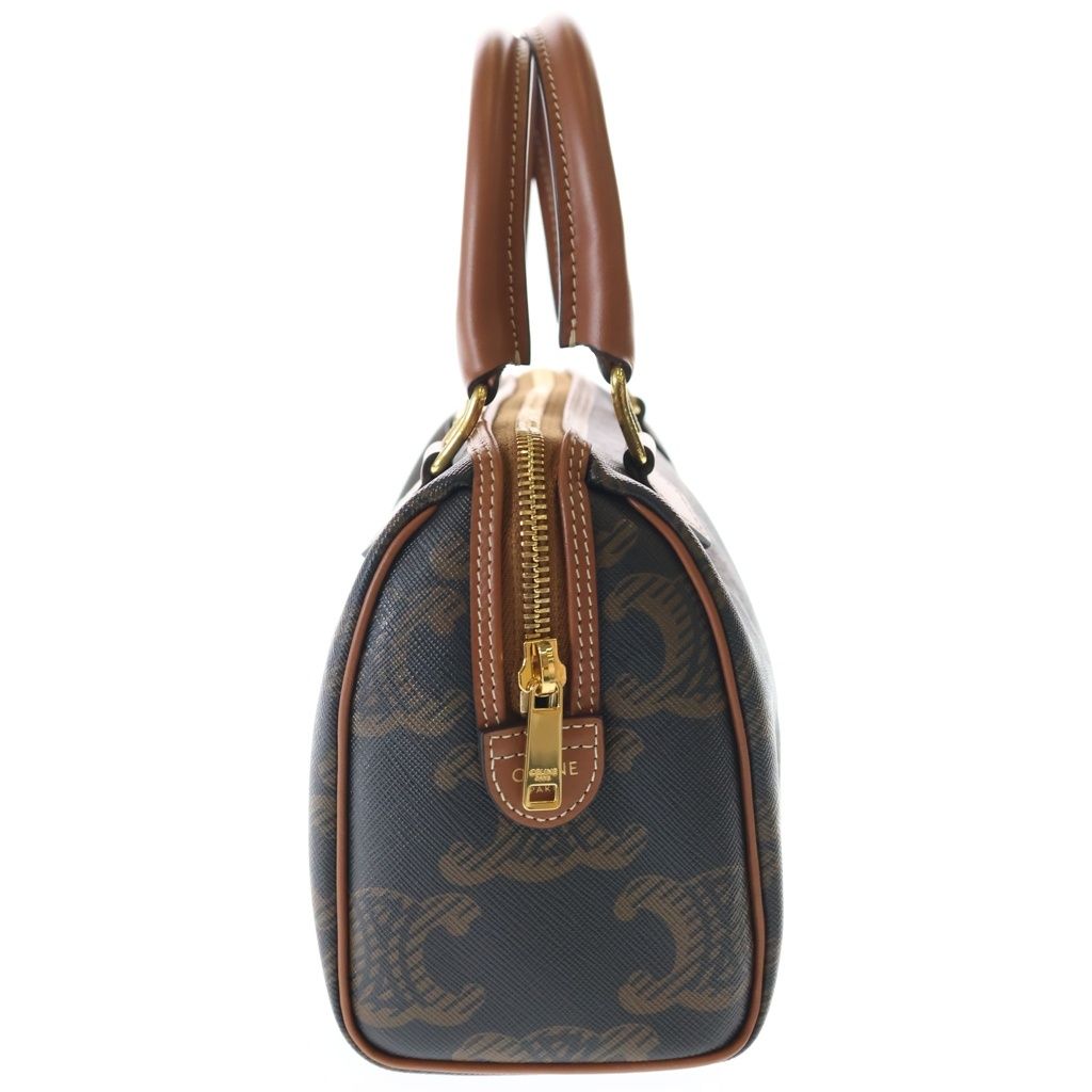 Celine Triomphe Small Boston Bag 2-Way Mini Bag Brown Leather Gold — view 3