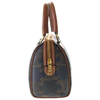 Celine Triomphe Small Boston Bag 2-Way Mini Bag Brown Leather Gold — view 3