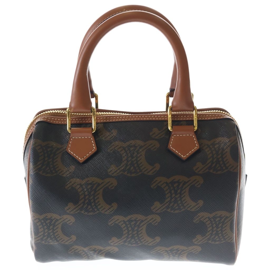 Celine Triomphe Small Boston Bag 2-Way Mini Bag Brown Leather Gold — view 2