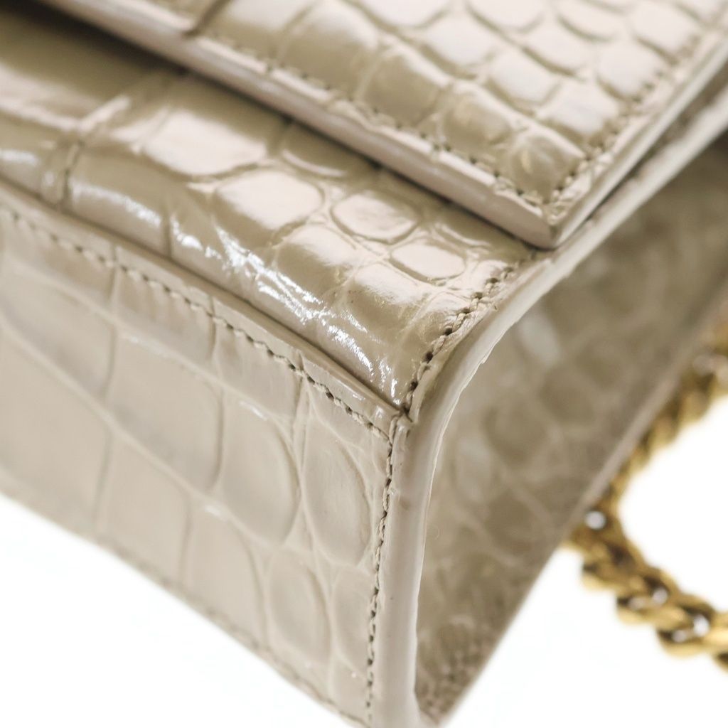 Balenciaga Hourglass Croco Embossed Leather Shoulder Bag Beige — view 6
