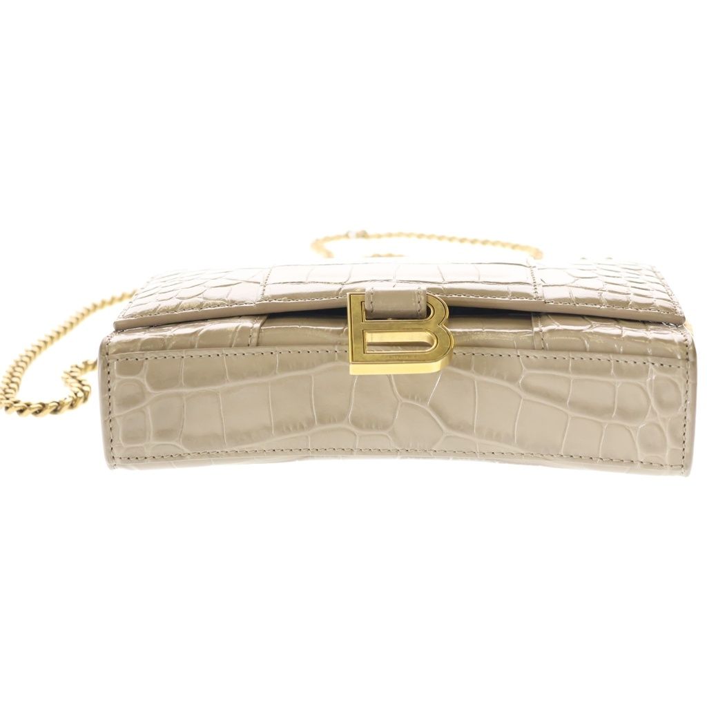 Balenciaga Hourglass Croco Embossed Leather Shoulder Bag Beige — view 4