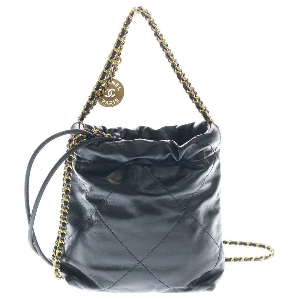 Chanel 22 Mini Calfskin Leather Black Gold Handbag — view 2