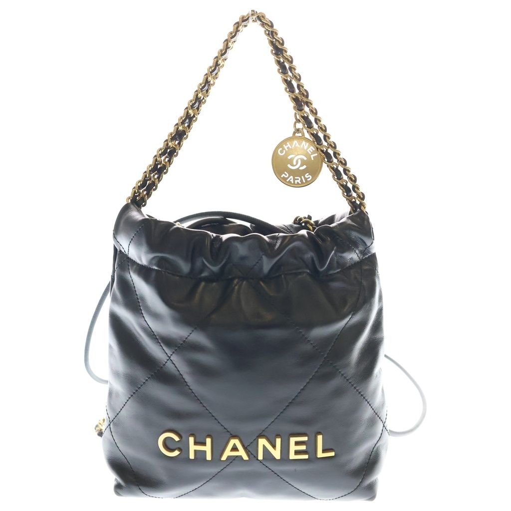 Chanel 22 Mini Calfskin Leather Black Gold Handbag