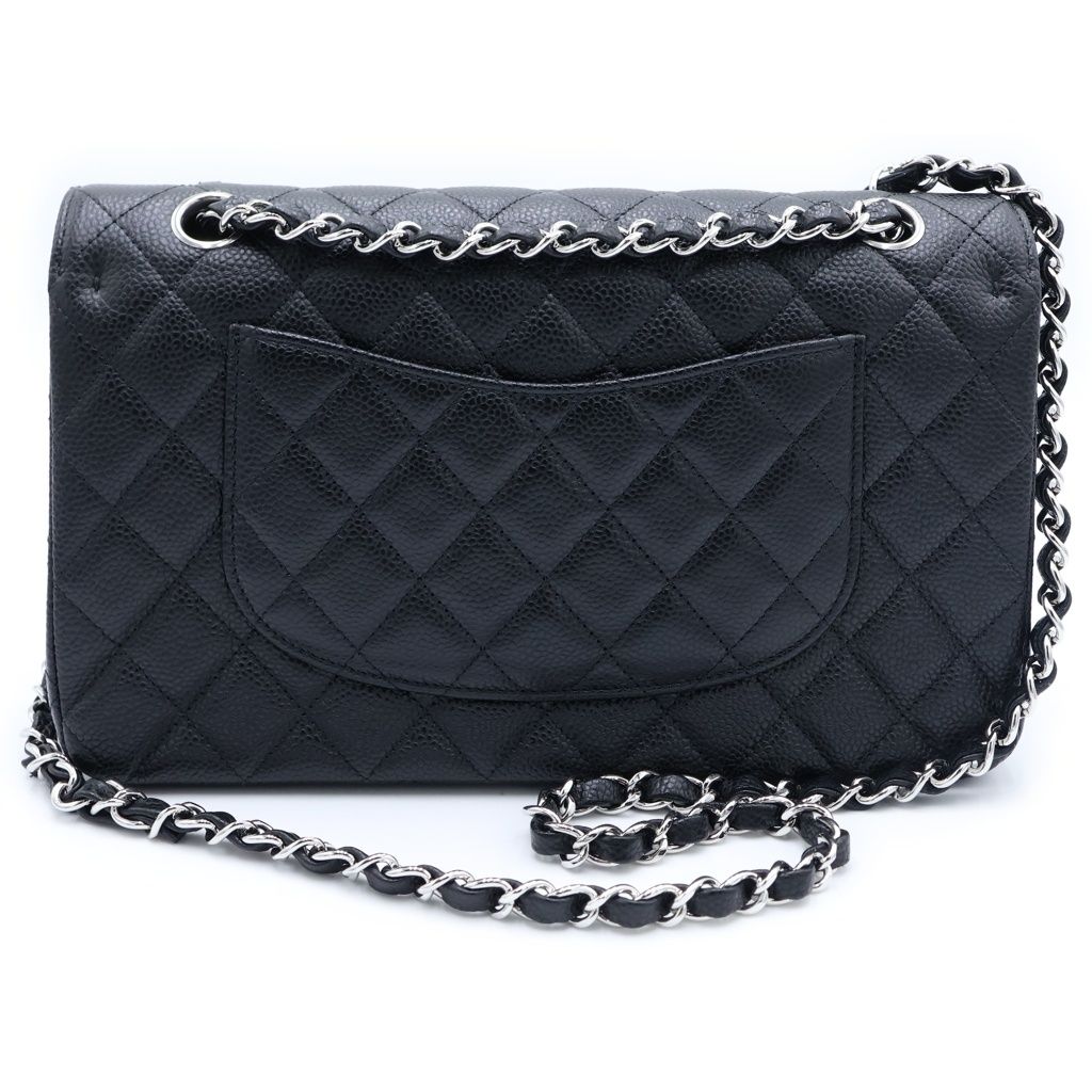 Chanel Quilted 25 Black Double Flap Chain Shoulder Bag Caviar Leather Silver — view 2