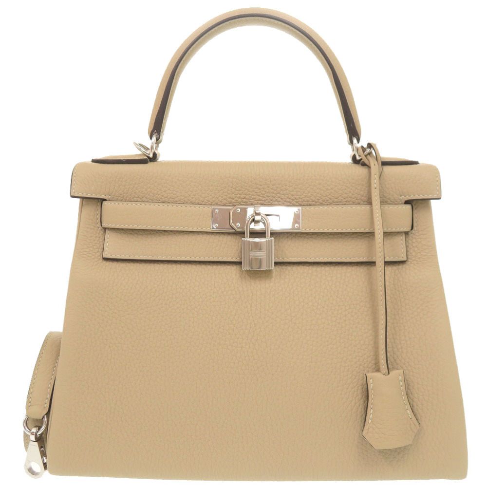 Hermes Kelly 28 Retourne Taurillon Clemence Trench Silver Handbag