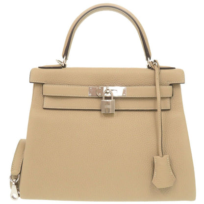 Hermes Kelly 28 Retourne Taurillon Clemence Trench Silver Handbag