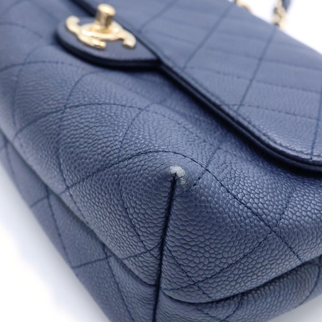 Chanel Quilted Caviar Leather Navy Gold Shoulder Bag — view 6