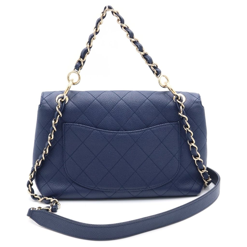 Chanel Quilted Caviar Leather Navy Gold Shoulder Bag — view 2