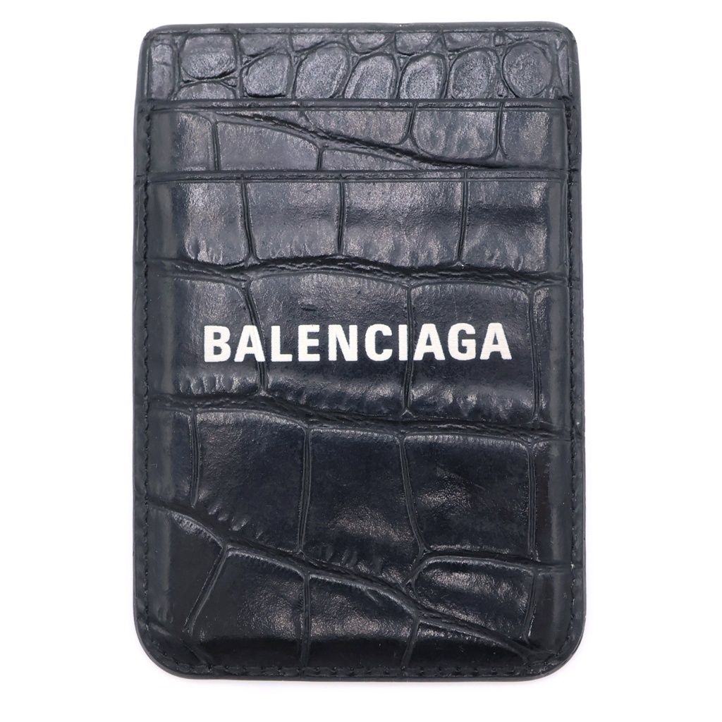 Balenciaga Cash Croco Emboss Magnetic Card Holder Black