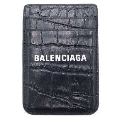 Balenciaga Cash Croco Emboss Magnetic Card Holder Black