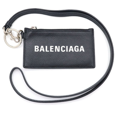 Balenciaga Card Case with Key Ring Leather Black