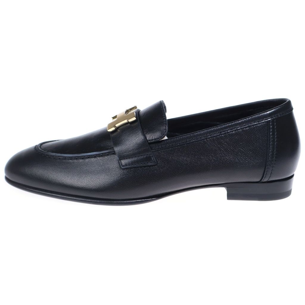 Hermes Moccasins Paris Constance Logo Leather Low Cut Shoes Loafers Black