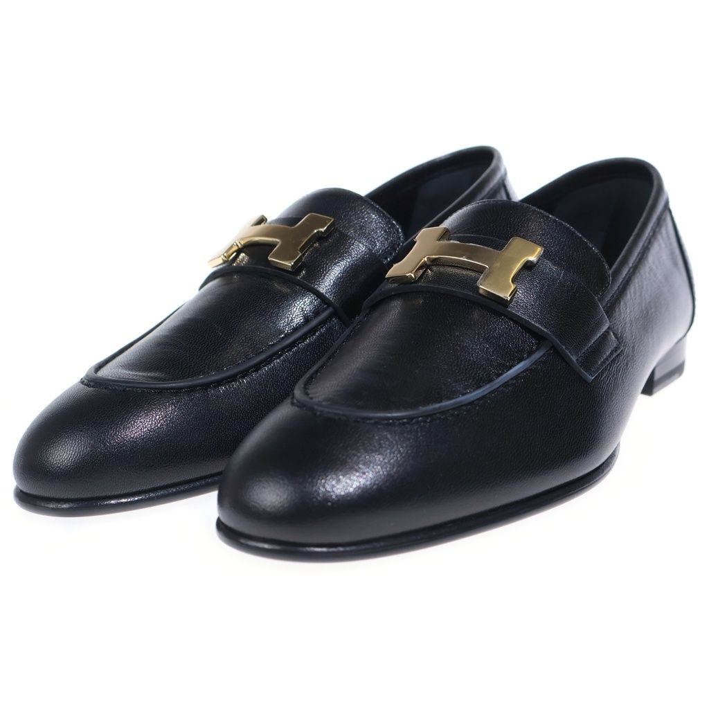 Hermes Moccasins Paris Constance Logo Leather Low Cut Shoes Loafers Black — view 2