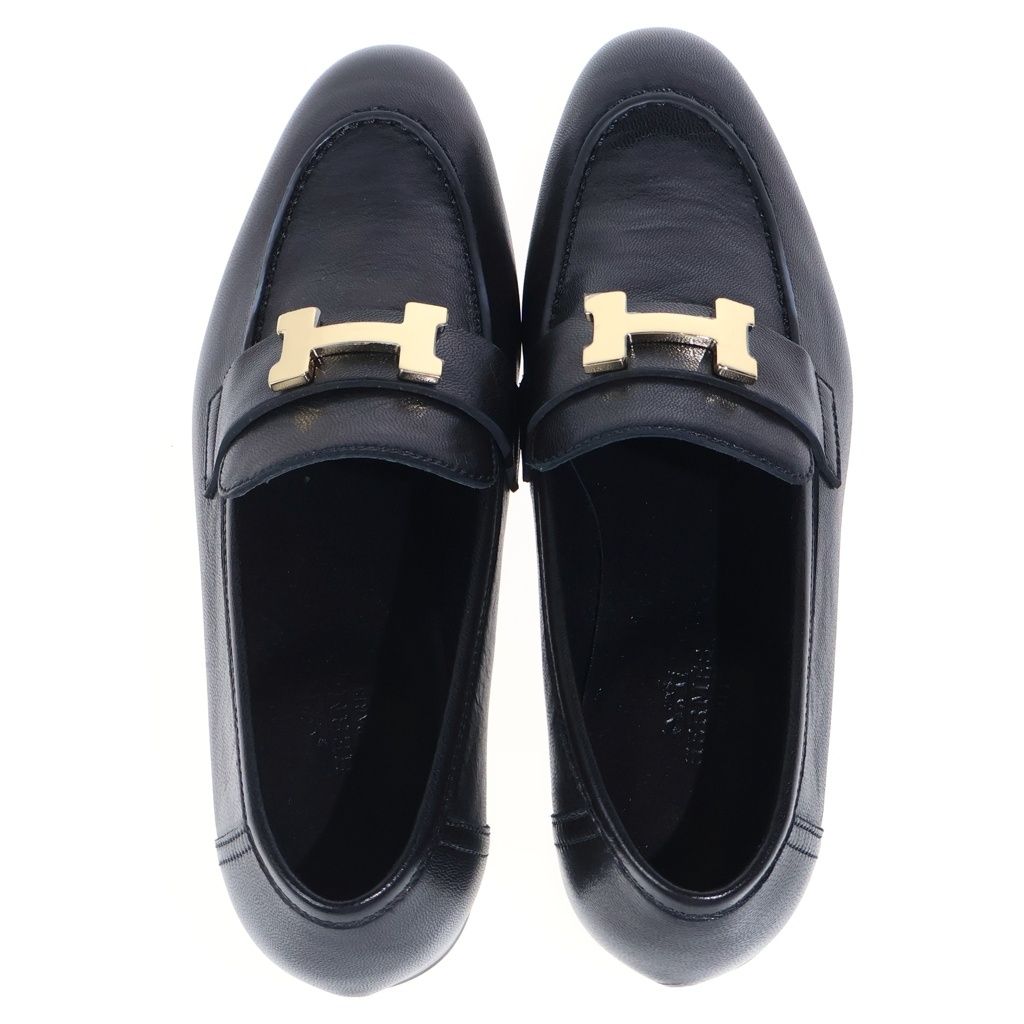 Hermes Moccasins Paris Constance Logo Leather Low Cut Shoes Loafers Black — view 4