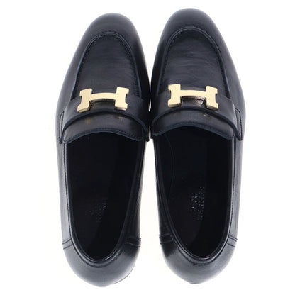 Hermes Moccasins Paris Constance Logo Leather Low Cut Shoes Loafers Black — view 4