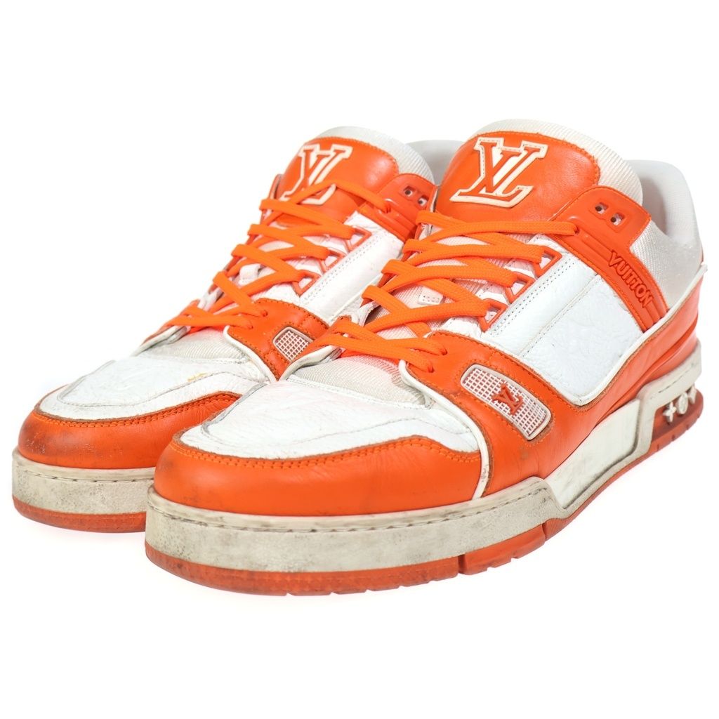 Louis Vuitton Monogram Trainers LV Sweatshirt Low Cut Sneakers Orange White FD — view 2