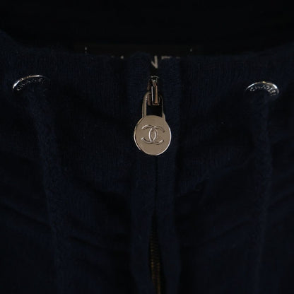 Chanel CC Logo Cashmere Knit Zip Up Hoodie Navy — view 6