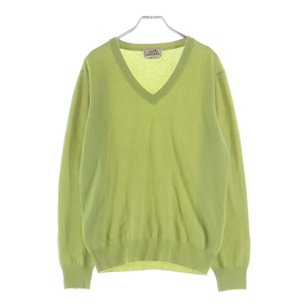 Hermes V-neck Knit Green Cashmere Sweater