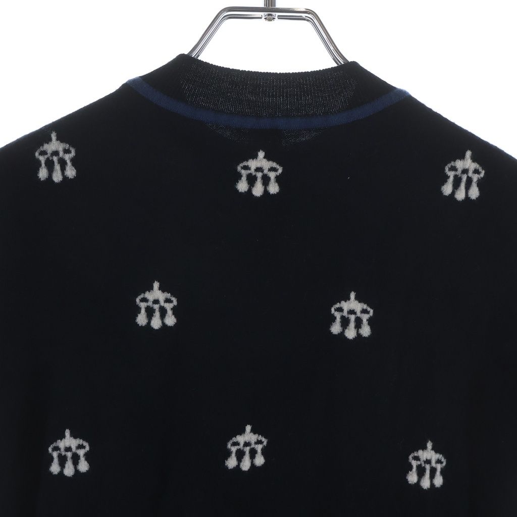 Hermes Horse Gear Embroidery Jacquard Short Sleeve Knit Sweater Navy — view 4