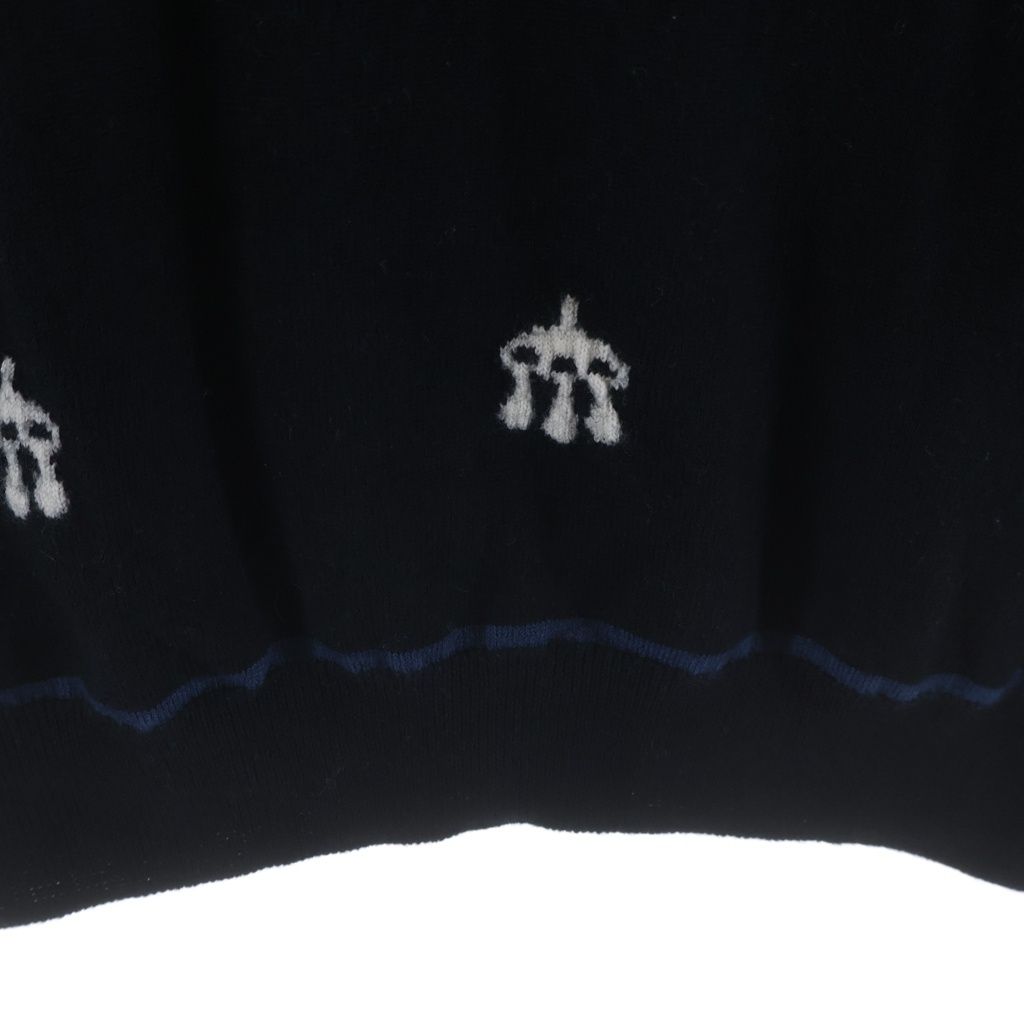 Hermes Horse Gear Embroidery Jacquard Short Sleeve Knit Sweater Navy — view 6