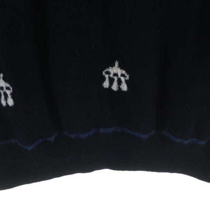 Hermes Horse Gear Embroidery Jacquard Short Sleeve Knit Sweater Navy — view 6