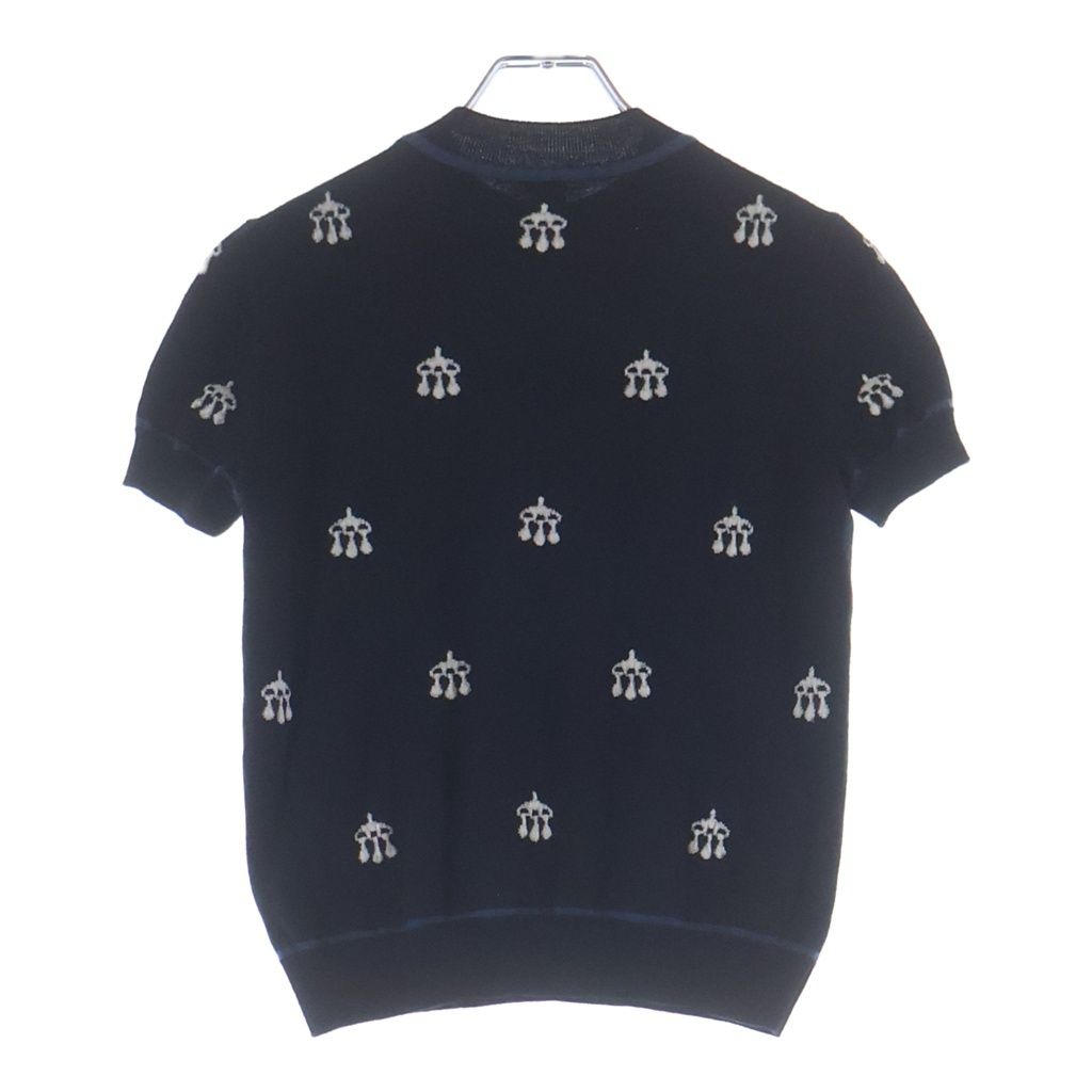 Hermes Horse Gear Embroidery Jacquard Short Sleeve Knit Sweater Navy — view 2