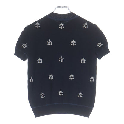 Hermes Horse Gear Embroidery Jacquard Short Sleeve Knit Sweater Navy — view 2