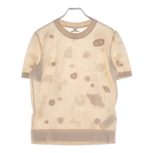Hermes All Over Jacquard Short Sleeve Knit Sweater Beige