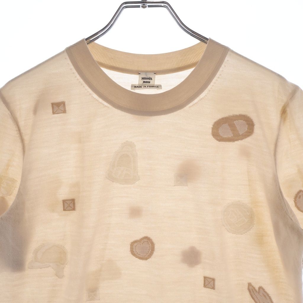 Hermes All Over Jacquard Short Sleeve Knit Sweater Beige — view 3
